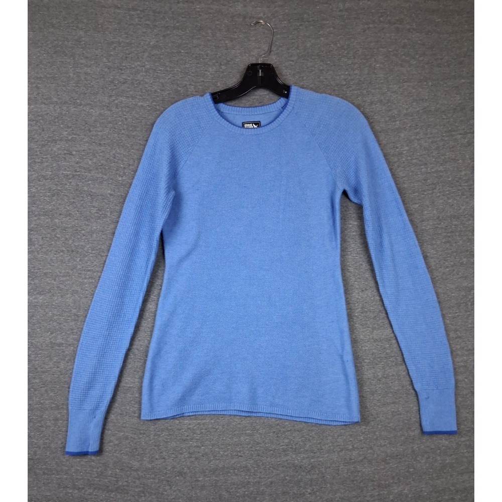 Eddie Bauer Womens Sweater Small Blue Waffle Knit Merino Blend Baselayer‎ Gorp